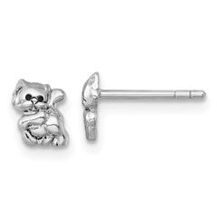 QE18224 Sterling Silver Rhodium-plated Polished Enameled Cat Kitten Post Earrings