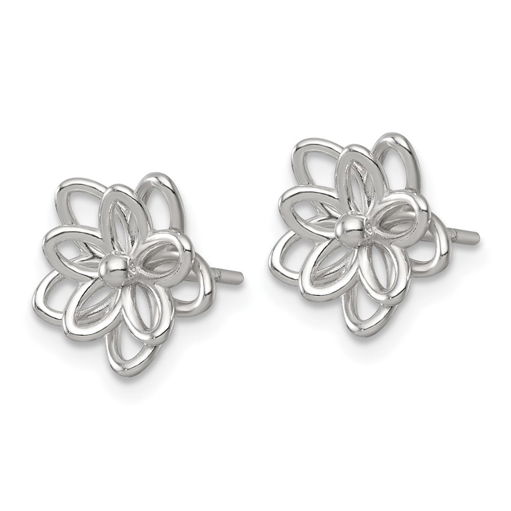 QE18226 Sterling Silver Polished Flower Post Earrings