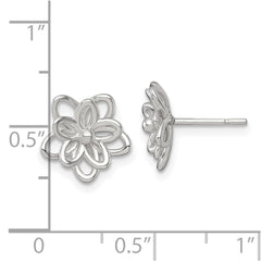 QE18226 Sterling Silver Polished Flower Post Earrings