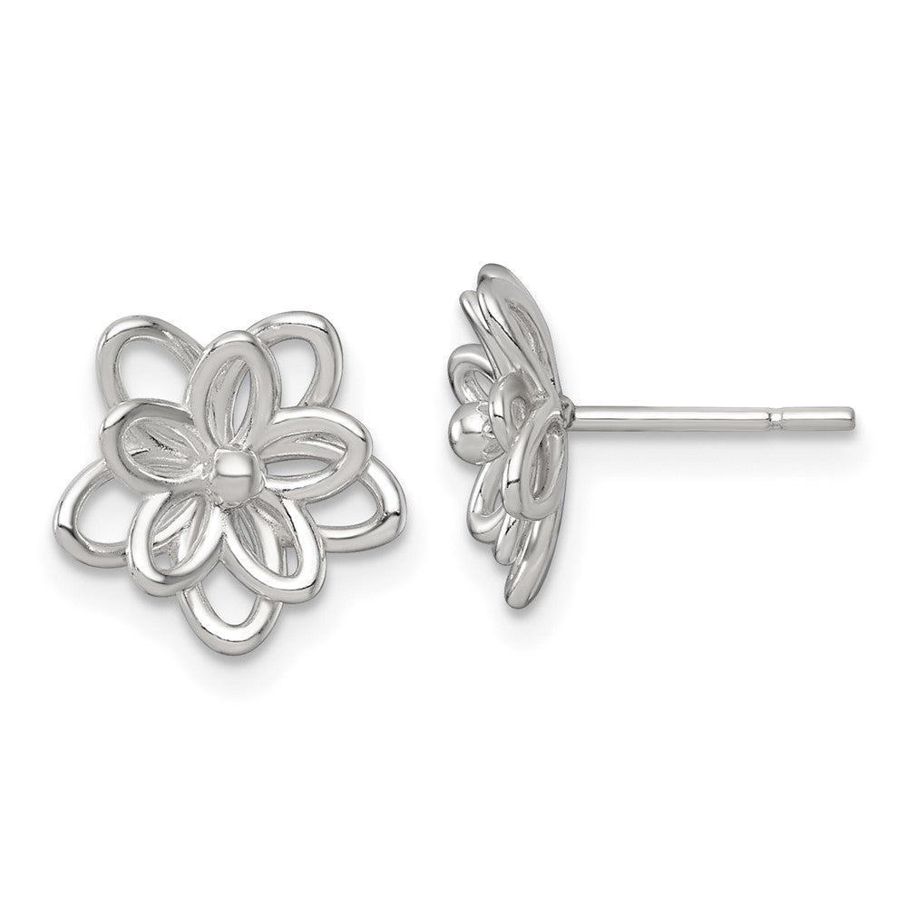 QE18226 Sterling Silver Polished Flower Post Earrings