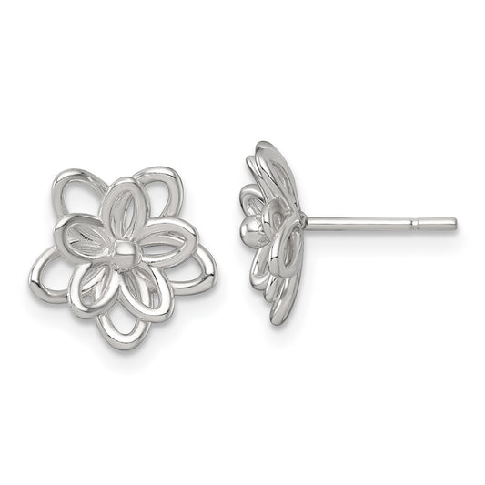 QE18226 Sterling Silver Polished Flower Post Earrings