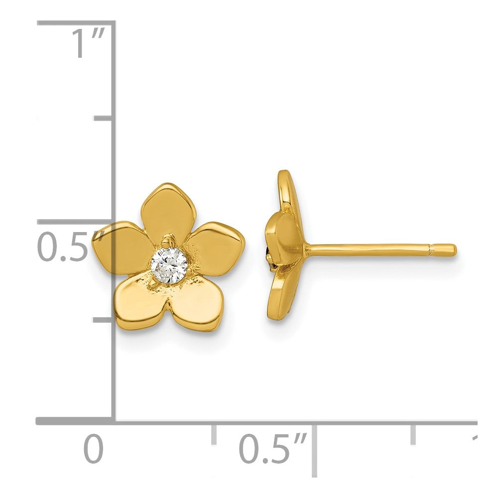 QE18227GP Sterling Silver Gold-tone Polished CZ Flower Post Earrings