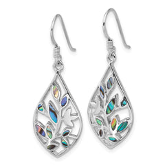 QE18236 Sterling Silver Rhodium-plated Polished Abalone Floral Dangle Shepherd Hook Earrings
