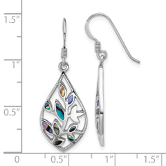 QE18236 Sterling Silver Rhodium-plated Polished Abalone Floral Dangle Shepherd Hook Earrings