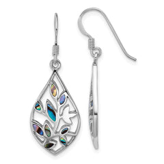 QE18236 Sterling Silver Rhodium-plated Polished Abalone Floral Dangle Shepherd Hook Earrings
