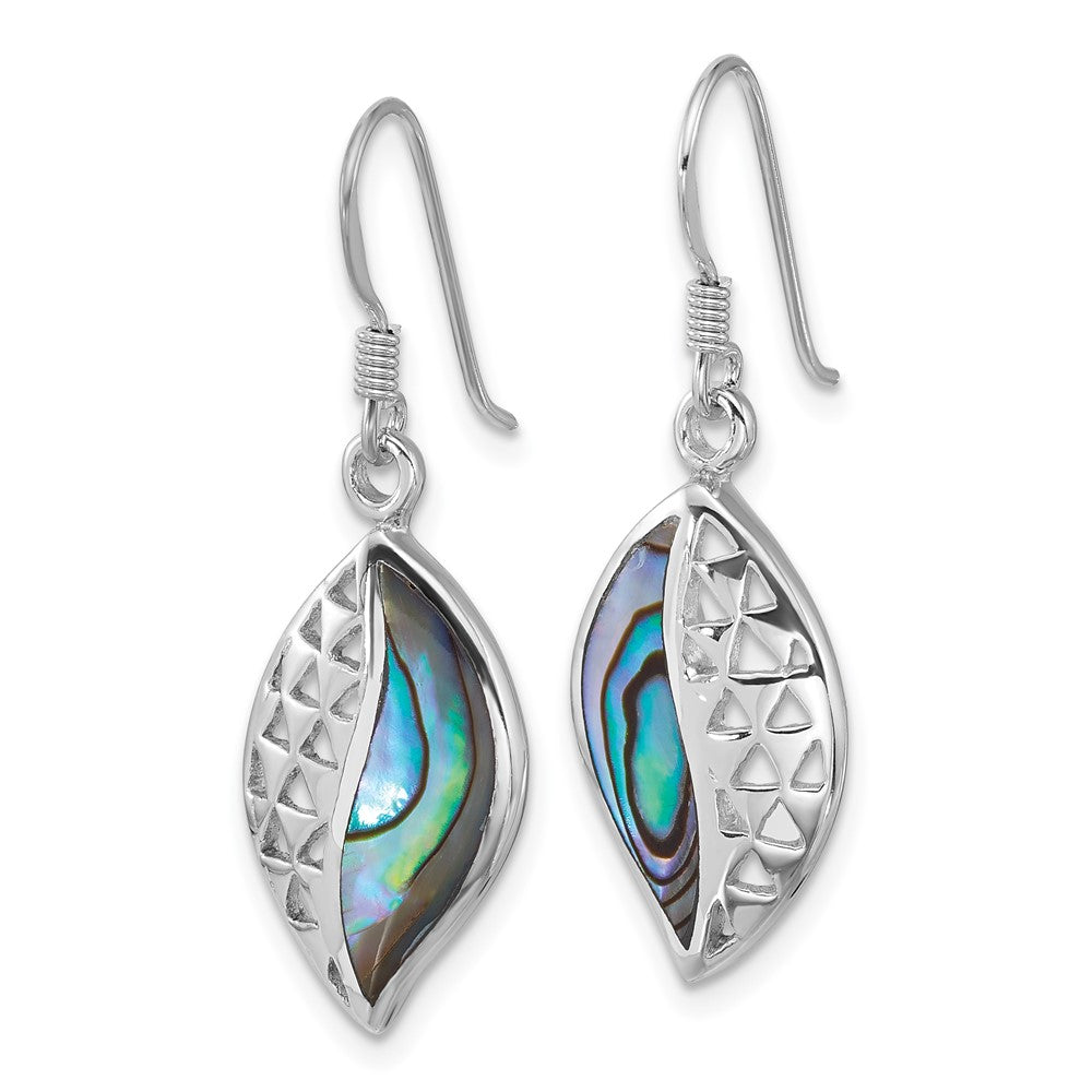 QE18237 Sterling Silver Rhodium-plated Polished Abalone Leaf Dangle Shepherd Hook Earrings