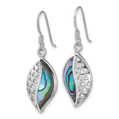 QE18237 Sterling Silver Rhodium-plated Polished Abalone Leaf Dangle Shepherd Hook Earrings