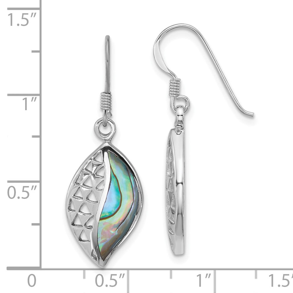 QE18237 Sterling Silver Rhodium-plated Polished Abalone Leaf Dangle Shepherd Hook Earrings