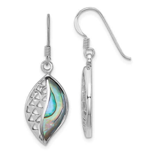 QE18237 Sterling Silver Rhodium-plated Polished Abalone Leaf Dangle Shepherd Hook Earrings