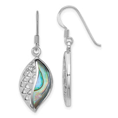 QE18237 Sterling Silver Rhodium-plated Polished Abalone Leaf Dangle Shepherd Hook Earrings
