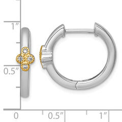 QE18242 Sterling Silver Rhodium-plated with 14k Accent Polished CZ Hinged Hoop Earrings