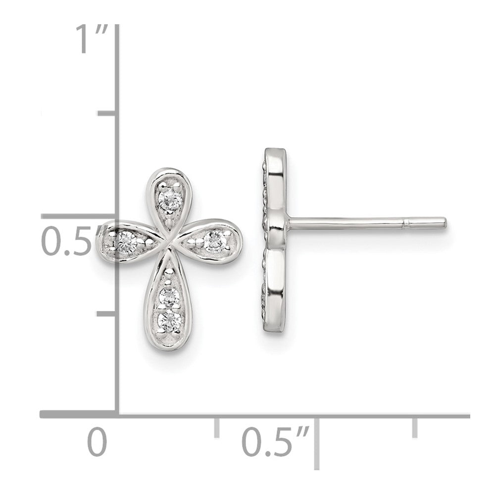 QE18243 Sterling Silver Polished CZ Cross Post Earrings