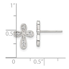 QE18243 Sterling Silver Polished CZ Cross Post Earrings