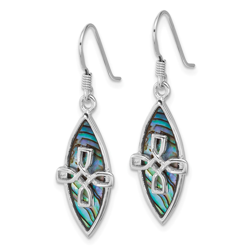QE18245 Sterling Silver Rhodium-plated Polished Abalone Cross Dangle Shepherd Hook Earrings