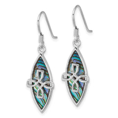 QE18245 Sterling Silver Rhodium-plated Polished Abalone Cross Dangle Shepherd Hook Earrings
