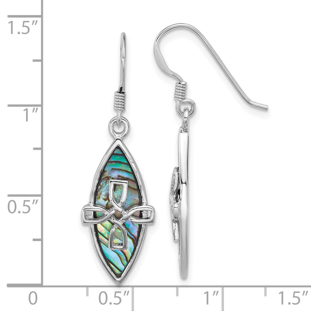 QE18245 Sterling Silver Rhodium-plated Polished Abalone Cross Dangle Shepherd Hook Earrings