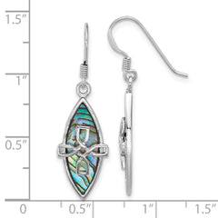 QE18245 Sterling Silver Rhodium-plated Polished Abalone Cross Dangle Shepherd Hook Earrings