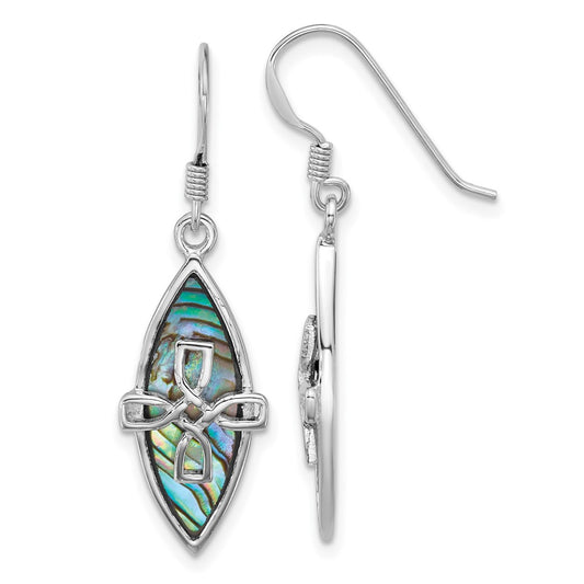 QE18245 Sterling Silver Rhodium-plated Polished Abalone Cross Dangle Shepherd Hook Earrings