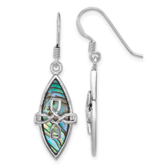 QE18245 Sterling Silver Rhodium-plated Polished Abalone Cross Dangle Shepherd Hook Earrings