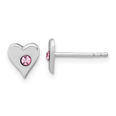 QE18247 Sterling Silver Madi K Rhodium-plated Pink Crystal Heart Childrens Post Earrings