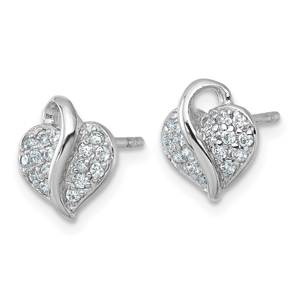 QE18251 Sterling Silver Rhodium-plated Polished Pave CZ Heart Childrens Post Earrings