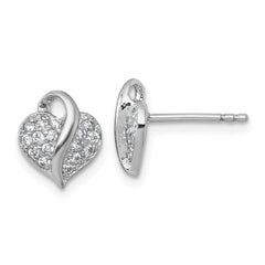 QE18251 Sterling Silver Rhodium-plated Polished Pave CZ Heart Childrens Post Earrings