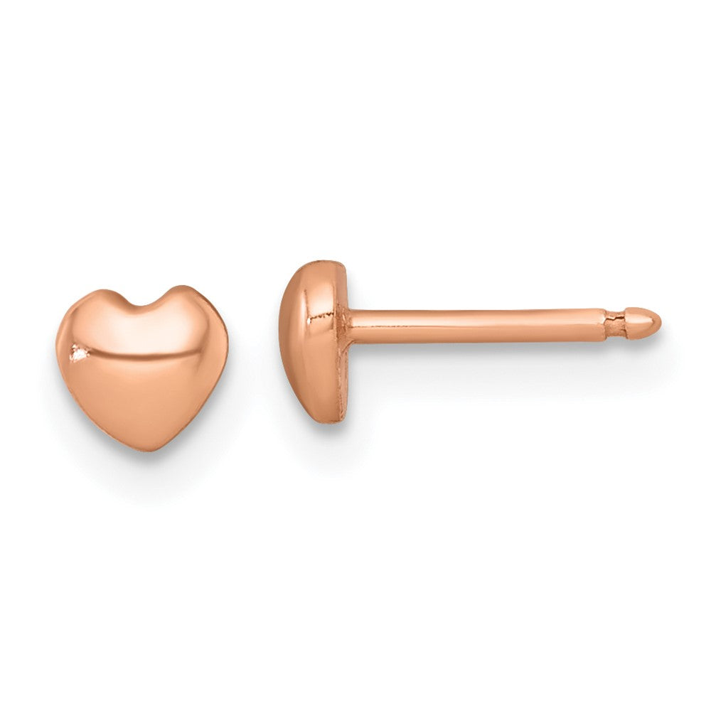 QE18252 Sterling Silver Rose-tone Polished Heart Childrens Post Earrings