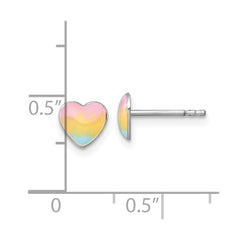 QE18253 Sterling Silver Madi K Rhodium-plated Enameled Pastel Rainbow Heart Childrens Post Earrings