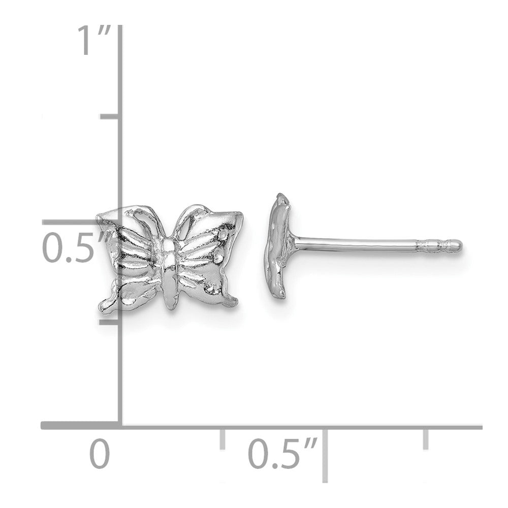 QE18260 Sterling Silver Madi K Rhodium-plated Polished and Textured Butterfly Childrens Post Earrings