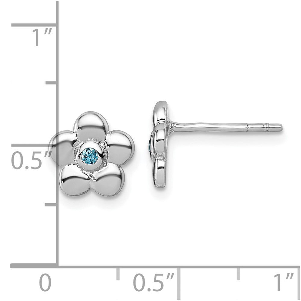 QE18267 Sterling Silver Rhodium-plated Polished Blue CZ Flower Post Earrings