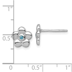 QE18267 Sterling Silver Rhodium-plated Polished Blue CZ Flower Post Earrings