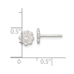 QE18268 Sterling Silver Polished and Grooved Flower Childrens Post Earrings