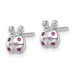 QE18273 Sterling Silver Rhodium-plated Polished Pink And Red CZ Lady Bug Post Earrings