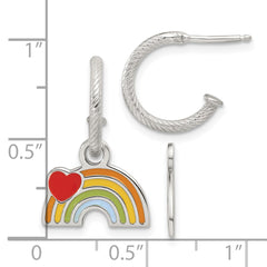 QE18278 Sterling Silver Polished Grooved Enameled Heart on Rainbow Dangle Childrens C-Hoop Post Earrings