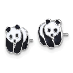 QE18287 Sterling Silver Madi K Rhodium-plated Enameled Black And White Panda Childrens Post Earrings