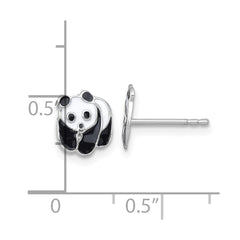 QE18287 Sterling Silver Madi K Rhodium-plated Enameled Black And White Panda Childrens Post Earrings