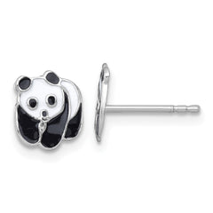 QE18287 Sterling Silver Madi K Rhodium-plated Enameled Black And White Panda Childrens Post Earrings
