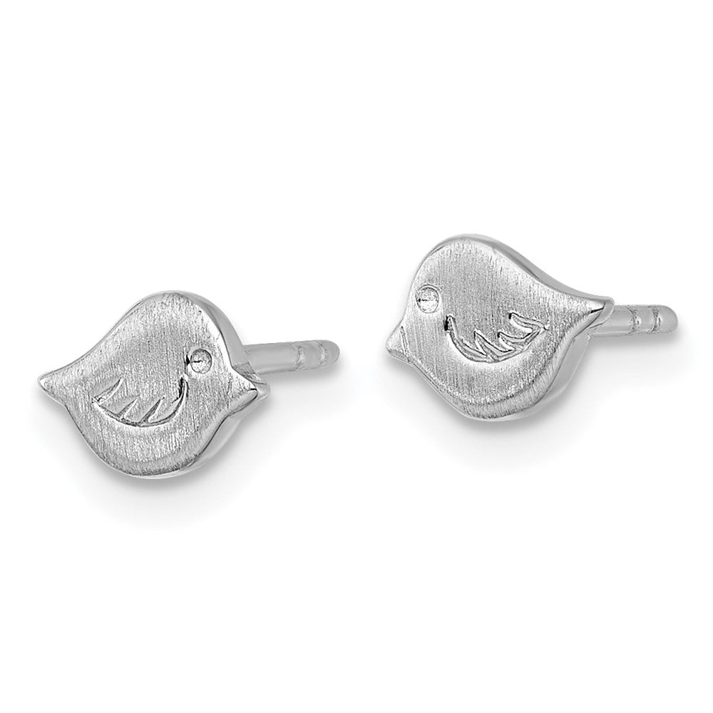 QE18289 Sterling Silver Rhodium-plated Brushed Little Bird Post Earrings