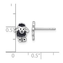 QE18290 Sterling Silver Rhodium-plated Polished with Black Enamel Sheep Post Earrings