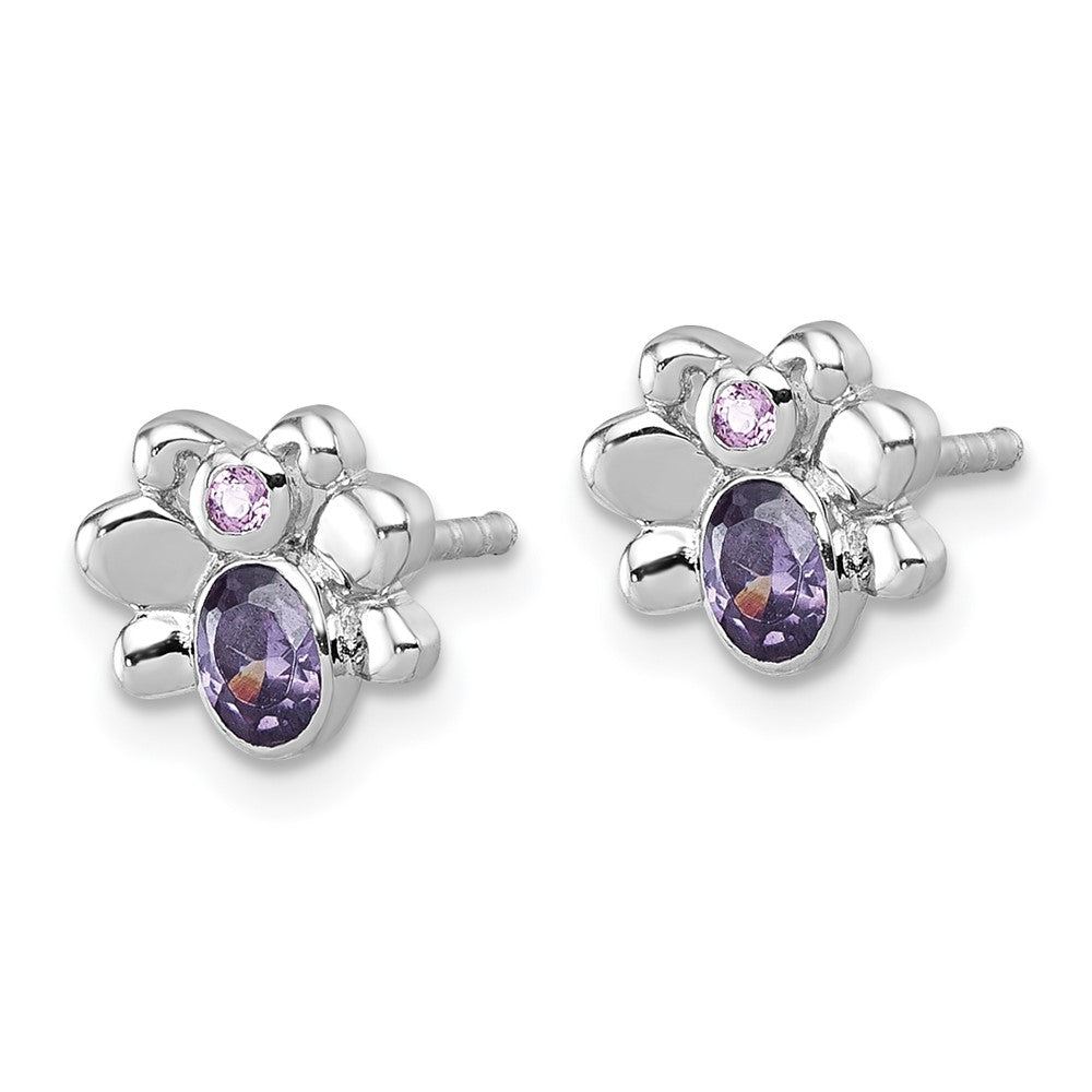 QE18291 Sterling Silver Rhodium-plated Polished Pink And Purple CZ Butterfly Post Earrings
