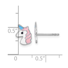 QE18293 Sterling Silver Madi K Rhodium-plated Enameled Unicorn Childrens Post Earrings