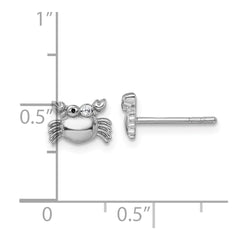 QE18298 Sterling Silver Rhodium-plated Polished Black Enamel and White CZ Crab Childrens Post Earrings