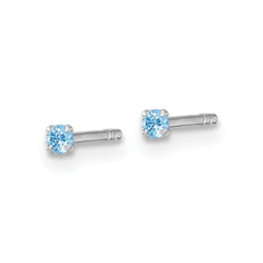 QE18299 Sterling Silver Madi K Rhodium-plated 2.00mm Blue CZ Childrens Stud Post Earrings