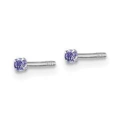 QE18300 Sterling Silver Madi K Rhodium-plated 2.00mm Purple CZ Childrens Stud Post Earrings