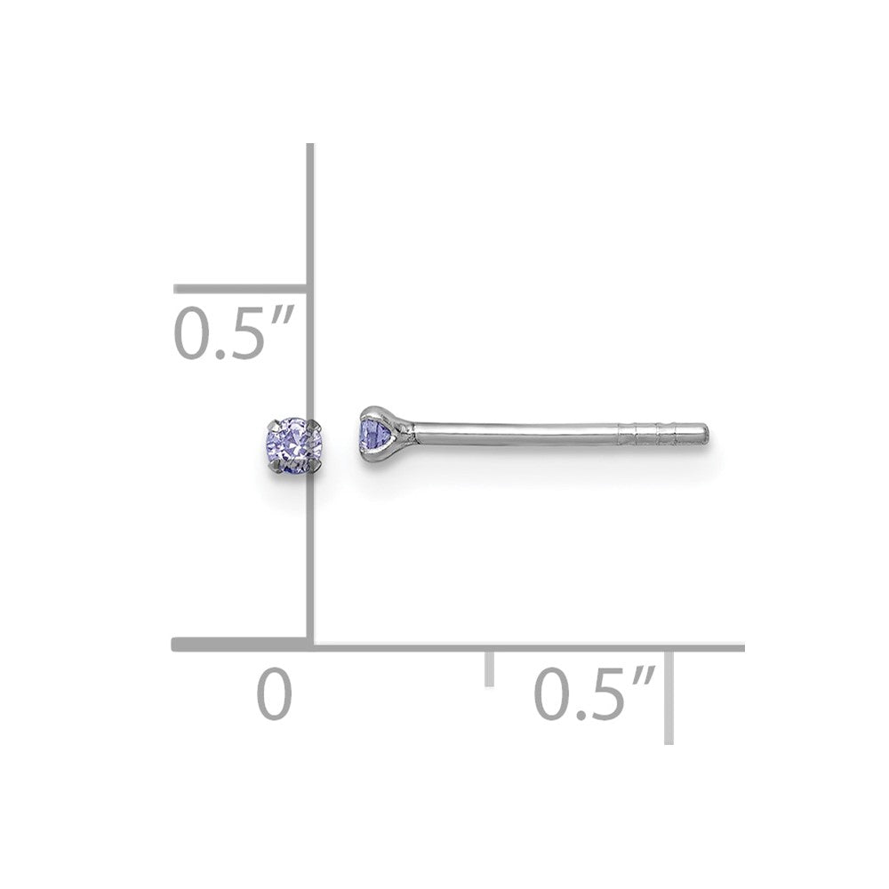 QE18300 Sterling Silver Madi K Rhodium-plated 2.00mm Purple CZ Childrens Stud Post Earrings
