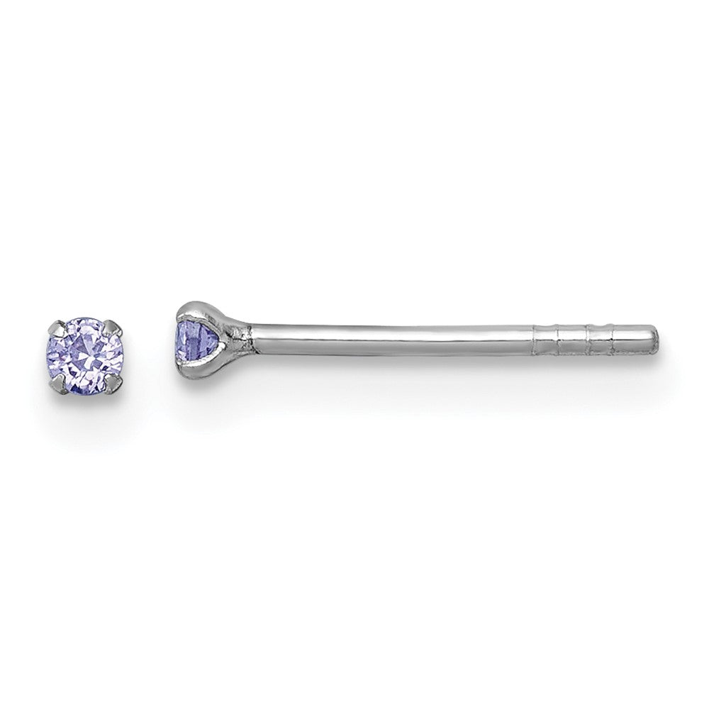 QE18300 Sterling Silver Madi K Rhodium-plated 2.00mm Purple CZ Childrens Stud Post Earrings