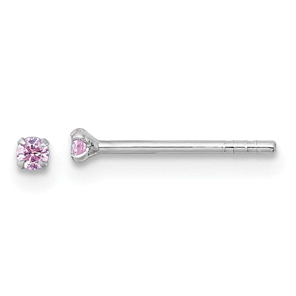 QE18301 Sterling Silver Madi K Rhodium-plated 2.00mm Pink CZ Childrens Stud Post Earrings