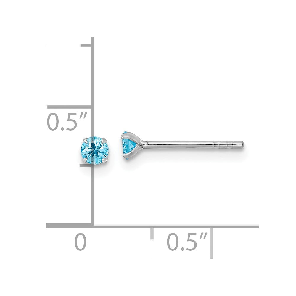 QE18302 Sterling Silver Madi K Rhodium-plated 3.00mm Blue CZ Childrens Stud Post Earrings