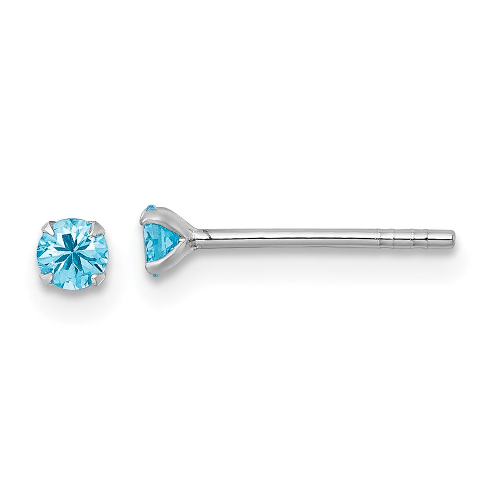 QE18302 Sterling Silver Madi K Rhodium-plated 3.00mm Blue CZ Childrens Stud Post Earrings
