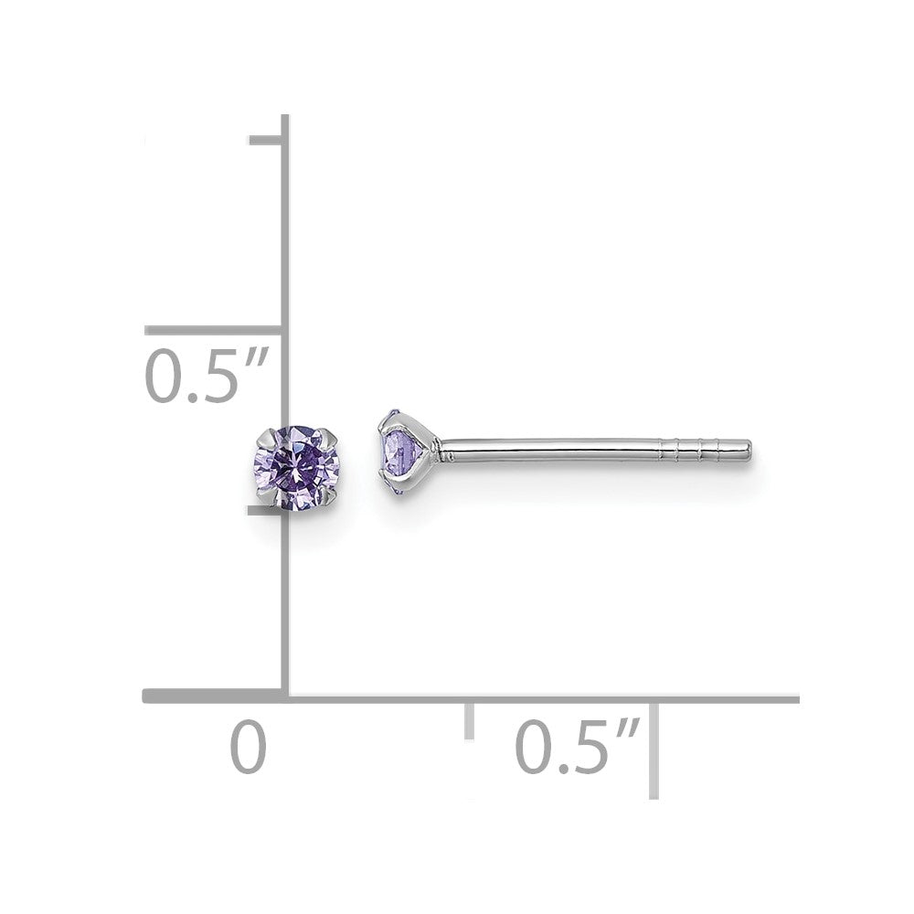 QE18303 Sterling Silver Madi K Rhodium-plated 3.00mm Purple CZ Childrens Stud Post Earrings